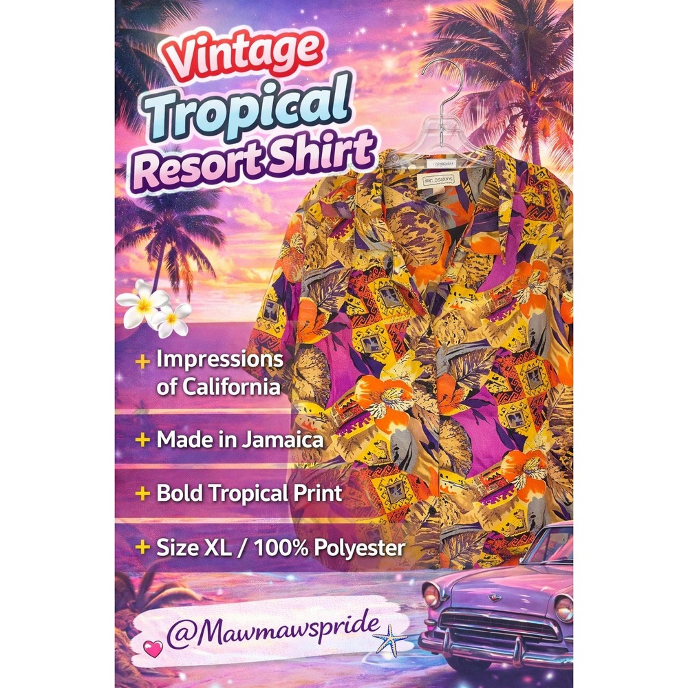 Vintage Impressions‎ of California Tropical Resort Shirt XL Bold Floral Magenta